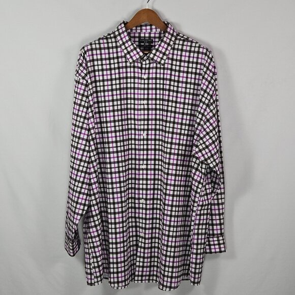 Shaq Brand Big Fit Button-Up Shirt XLG Plaid Cooling Stretch Smart Business - Picture 1 of 12